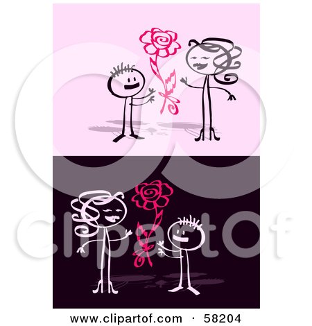 Royalty-Free (RF) Clipart Illustration of a Stick People Character Boy Giving His Mom A Rose On Mother's Day by NL shop