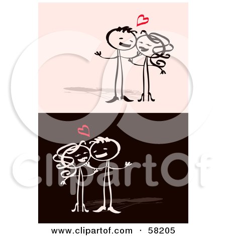Royalty-Free (RF) Clipart Illustration of a Stick People Character Couple In Love On Valentines Day by NL shop