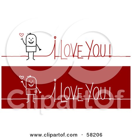 Royalty-Free (RF) Clipart Illustration of a Stick People Character Man On An I Love You Greeting by NL shop