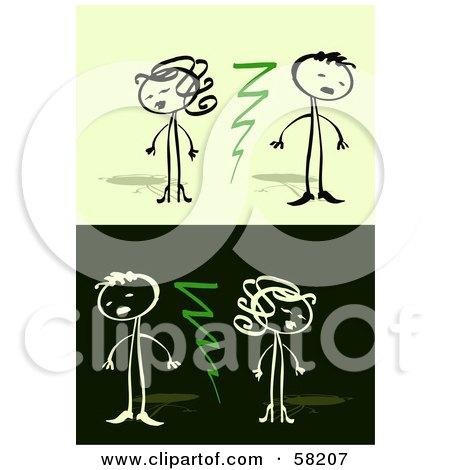 Royalty-Free (RF) Clipart Illustration of a Stick People Character Couple Being Divided By Lightning by NL shop