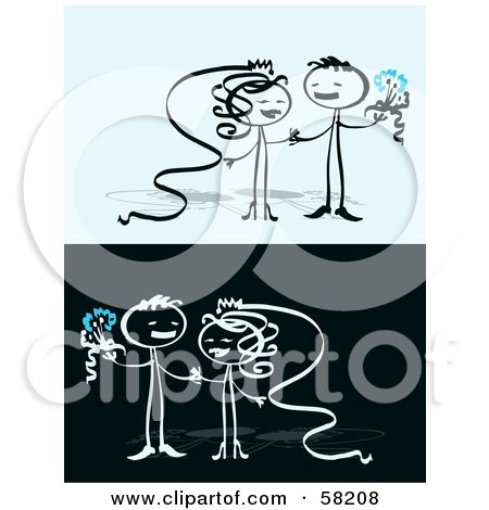 Royalty-Free (RF) Clipart Illustration of a Stick People Character Couple Getting Married And Having Fun by NL shop