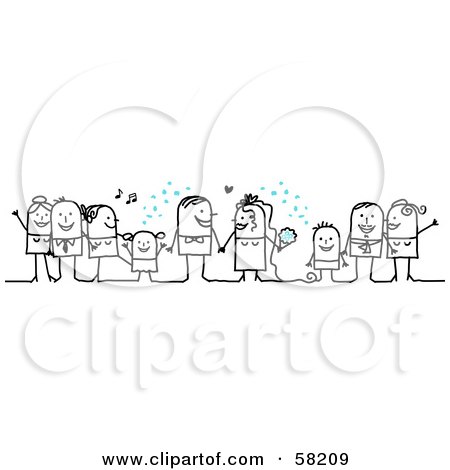 Royalty-Free (RF) Clipart Illustration of a Stick People Character Wedding With The Guests Tossing Confetti by NL shop