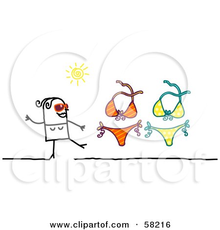 Royalty-Free (RF) Clipart Illustration of a Stick People Character Woman With Two Bikinis by NL shop