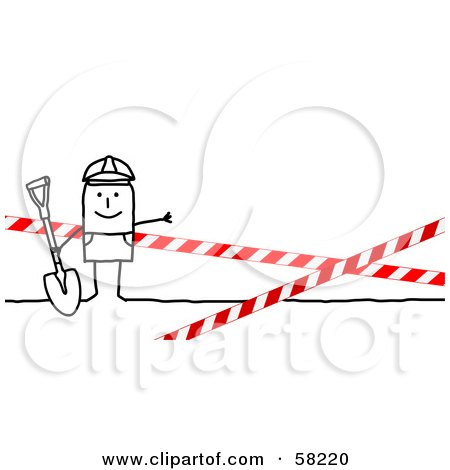 Royalty-Free (RF) Clipart Illustration of a Stick People Character Construction Worker Digging In A Blocked Off Zone by NL shop