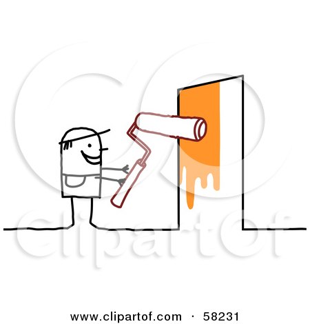 Royalty-Free (RF) Clipart Illustration of a Stick People Character Painting A Door by NL shop