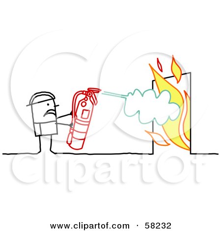 Stick People Character Fireman Using A Fire Extinguisher Posters, Art Prints
