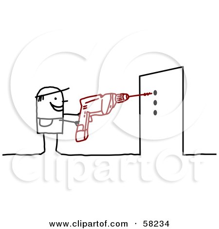 Royalty-Free (RF) Clipart Illustration of a Stick People Character Using A Power Drill by NL shop
