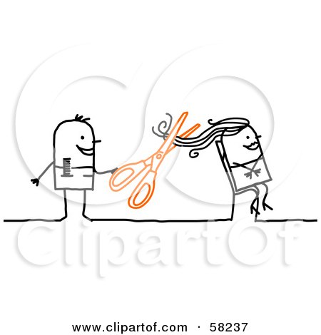 Royalty-Free (RF) Clipart Illustration of a Stick People Character Hairdresser Cutting A Woman's Hair by NL shop