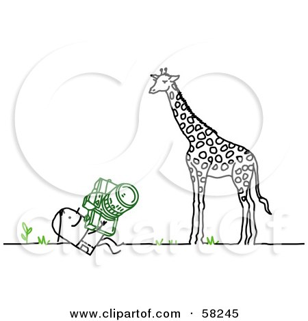 Royalty-Free (RF) Clipart Illustration of a Stick People Character Photographing A Giraffe by NL shop