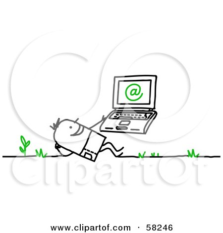 Royalty-Free (RF) Clipart Illustration of a Stick People Character Man Using A Laptop Outdoors by NL shop