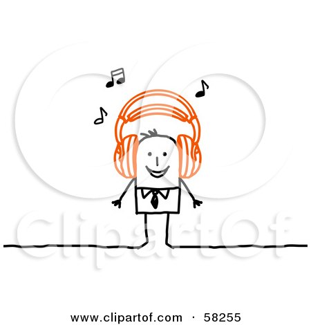 Royalty-Free (RF) Clipart Illustration of a Stick People Character Wearing Music Headphones by NL shop