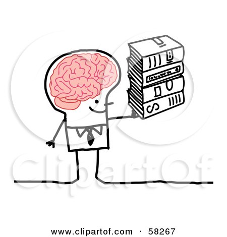 Royalty-Free (RF) Clipart Illustration of a Stick People Character Man With A Big Brain, Carrying Books by NL shop