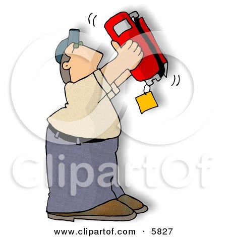 Man Checking the Bottom of a Standard Handheld Fire Extinguisher Clipart Illustration by djart