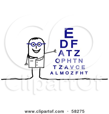 Royalty-Free (RF) Clipart Illustration of a Stick People Character Optometrist Standing By An Eye Chart by NL shop