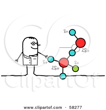 Royalty-Free (RF) Clipart Illustration of a Stick People Character Scientist With A Molecule Display by NL shop