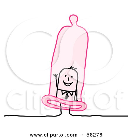 Royalty-Free (RF) Clipart Illustration of a Stick People Character Man Waving And Standing In A Pink Condom by NL shop