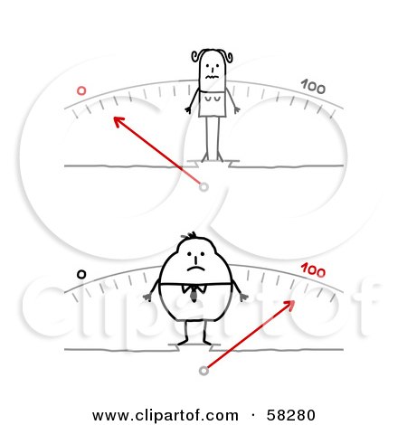 Royalty-Free (RF) Clipart Illustration of Stick People Character Man And Woman Standing On Scales by NL shop
