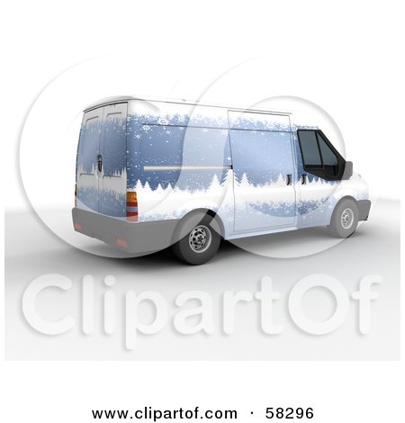 Royalty-Free (RF) Clipart Illustration of Santas Blue 3d Delivery Van With A Snowy Winter Paint Job by KJ Pargeter