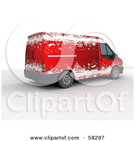 Royalty-Free (RF) Clipart Illustration of Santas Red 3d Delivery Van With A Snowflake Paint Job by KJ Pargeter