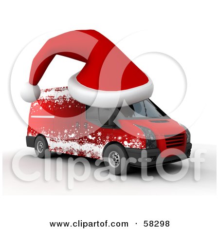 Royalty-Free (RF) Clipart Illustration of a 3d Santa Hat On Top Of A Christmas Delivery Van by KJ Pargeter