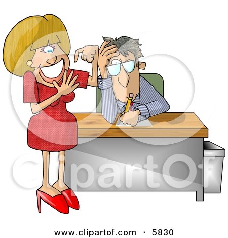 Annoyed Businessman with a Stupid Secretary Counting Her Fingers Clipart Illustration by djart
