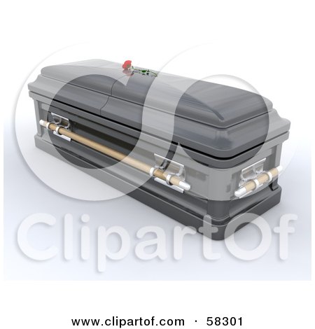 Royalty-Free (RF) Clipart Illustration of a Dark 3d Closed Casket With A Red Rose Resting On Top by KJ Pargeter