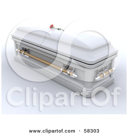Royalty-Free (RF) Clipart Illustration of a White 3d Closed Casket With A Red Rose Resting On Top by KJ Pargeter