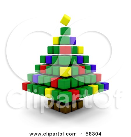 Royalty-Free (RF) Clipart Illustration of a Colorful 3d Christmas Tree Made Of Colorful Cubes by KJ Pargeter