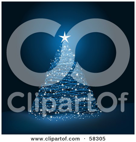 Royalty-Free (RF) Clipart Illustration of a Magical Scribble Blue Christmas Tree With Shining Stars by KJ Pargeter