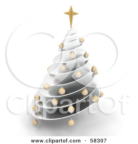 Royalty-Free (RF) Clipart Illustration of a 3d Silver Spiraled Christmas Tree With Gold Ornaments And A Gold Star by KJ Pargeter
