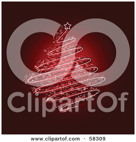 Royalty-Free (RF) Clipart Illustration of a Sparkling Red Scribble Christmas Tree by KJ Pargeter