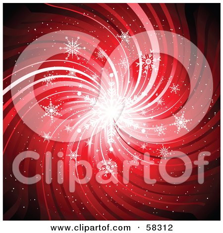 Royalty-Free (RF) Clipart Illustration of a Background Of A Bright Snowflake Center With Red Swirling Waves by KJ Pargeter