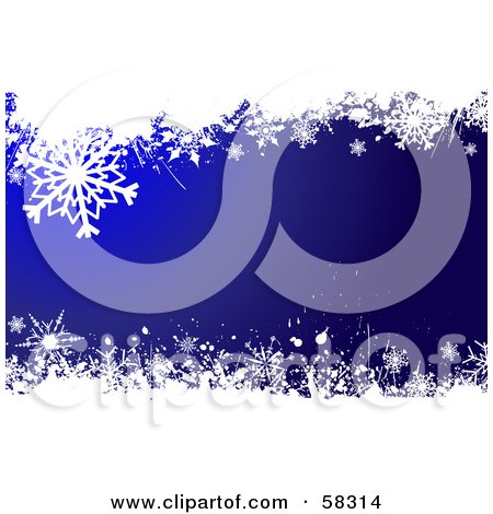Royalty-Free (RF) Clipart Illustration of a Background Of Upper And Lower White Snowflake Grunge On Deep Blue by KJ Pargeter