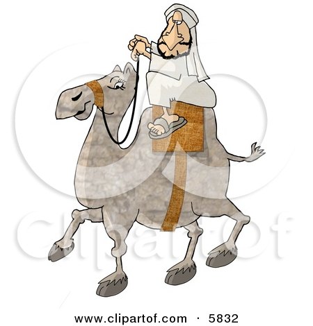 Middle Eastern Arab Man Riding a Camel Through a Desert Clipart Illustration by djart