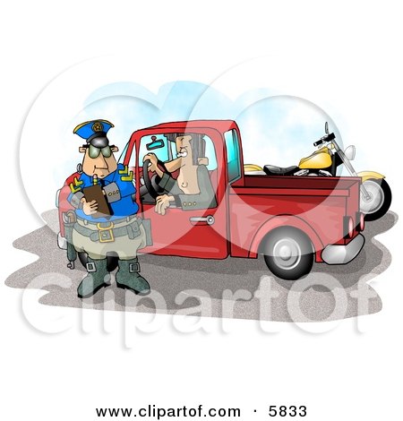 Pulled Over Man in a Truck Watching a Cop Writing a Speeding Ticket Clipart Illustration by djart