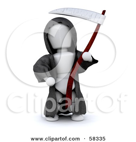 Royalty-Free (RF) Clipart Illustration of a 3d White Character Holding A Scythe And Wearing A Grim Reaper Halloween Costume by KJ Pargeter