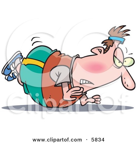 Chubby Man Trying To Do Pushups But His Belly Keeps Getting in the Way Clipart Illustration by toonaday