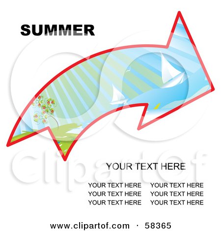 Royalty-Free (RF) Clipart Illustration of an Arrow With A Summer Landscape And Sample Text by MilsiArt