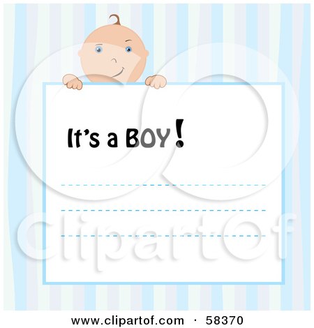 Royalty-Free (RF) Clipart Illustration of a Baby Boy Peeking His Head Over An Its A Boy Announcement by MilsiArt