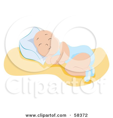 Royalty-Free (RF) Clipart Illustration of a Newborn Baby Boy Sound Asleep And Resting Against A Pillow by MilsiArt