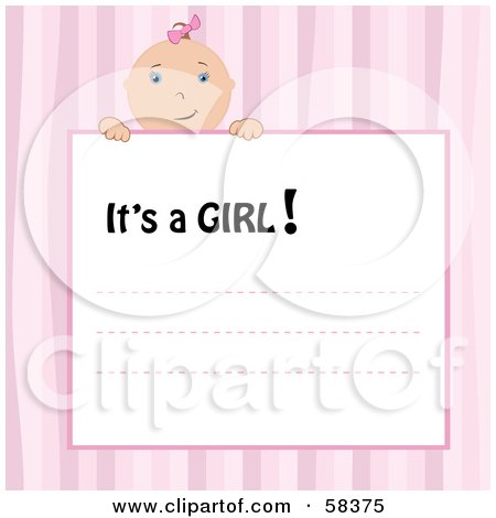 Royalty-Free (RF) Clipart Illustration of a Baby Girl Peeking Her Head Over An Its A Boy Announcement by MilsiArt