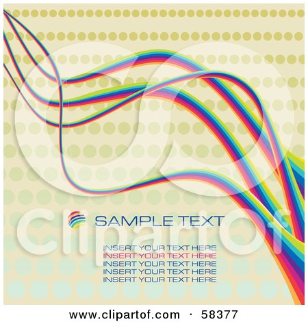 Royalty-Free (RF) Clipart Illustration of Rainbow Squiggle Lines Spanning A Green Halftone Background With Sample Text by MilsiArt