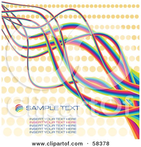Royalty-Free (RF) Clipart Illustration of Rainbow Squiggle Lines Spanning A Beige Halftone Background With Sample Text by MilsiArt