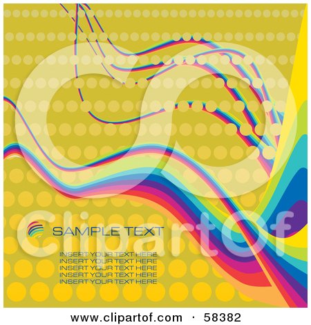 Royalty-Free (RF) Clipart Illustration of Rainbow Waves On A Halftone Background With Sample Text - Version 1 by MilsiArt