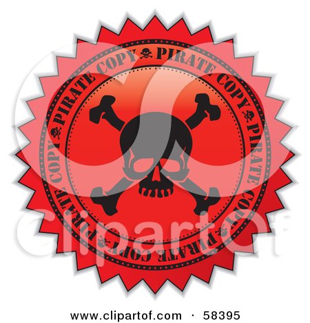 Royalty-Free (RF) Clipart Illustration of a Red Skull Pirate Copy Label Seal by MilsiArt