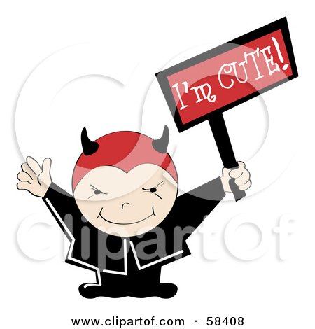 Royalty-Free (RF) Clipart Illustration of a Cute Little Devil Holding An I'm Cute Sign by MilsiArt
