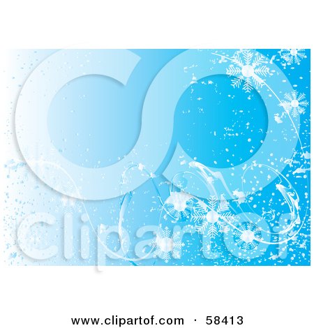 Royalty-Free (RF) Clipart Illustration of a Blue Icy Cold Snowflake Background - Version 1 by MilsiArt