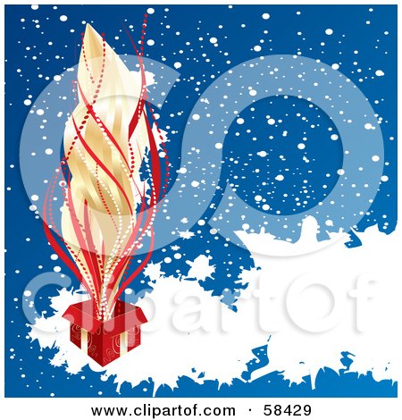 Royalty-Free (RF) Clipart Illustration of Gold And Red Sparks Shooting Out Of An Open Red Christmas Present by MilsiArt