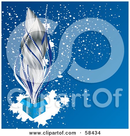 Royalty-Free (RF) Clipart Illustration of Silver Sparks Shooting Out Of An Open Blue Christmas Present by MilsiArt