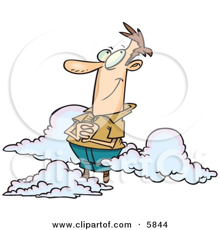 Caucasian Man Happy on Cloud 9 Clipart Illustration by toonaday